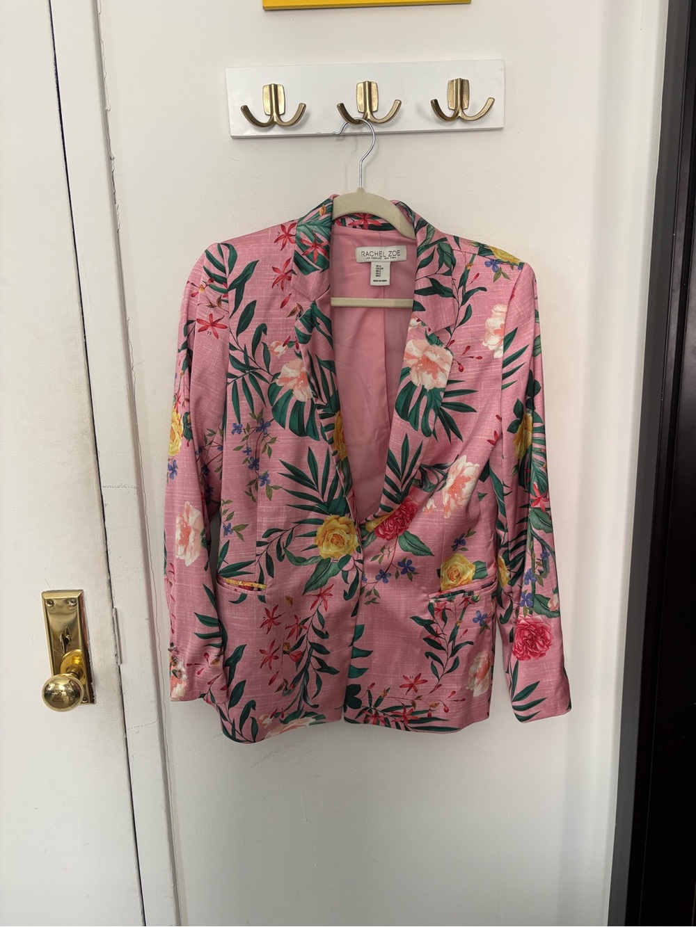 Rachel Zoe Pink Floral Blazer with Green Leaf Print